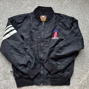 Vintage Harley Davidson Black Bomber Jacket with Embroidered Patch